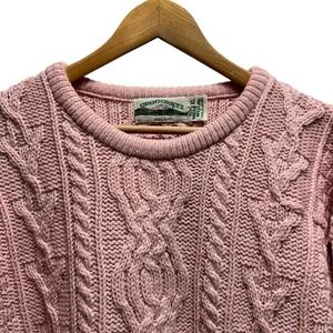Aran Crafts Mens Sz XL Pink Merino Wool Cable Knit Fisherman Ireland Sweater euc